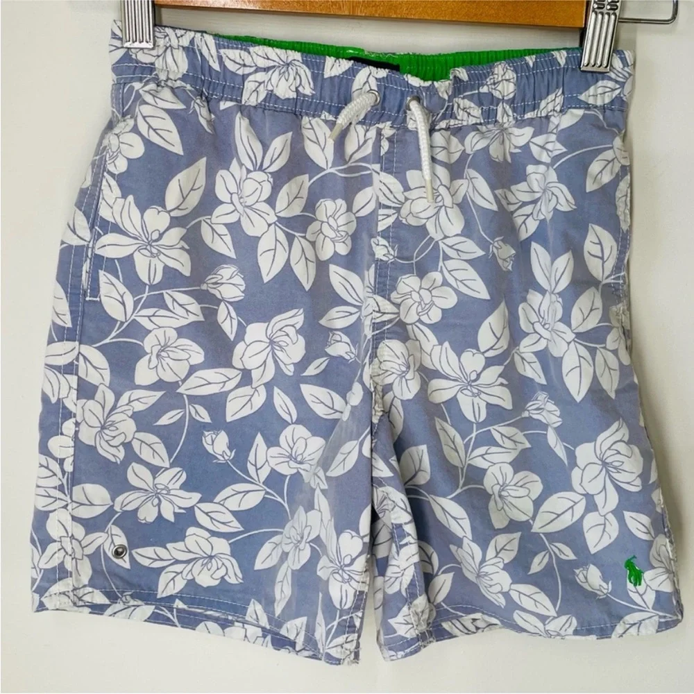 Polo Ralph Lauren Boys Swim Trunks 7 Blue Floral Hawaiian Print Board Shorts - Picture 2 of 10